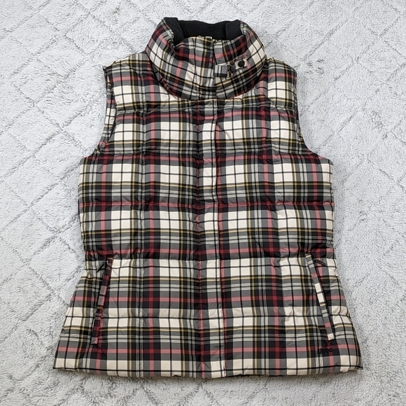 Eddie Bauer Vest Women's M White Red Black Plaid Goose Down 700 Fill Puffer - Picture 1 of 10